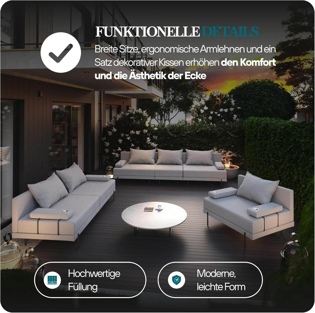 GARTENSOFA BAHAMA XL Links - Wetterfeste Balkonmöbel & Terrassenmöbel Außen - Moderne Lounge Möbel für Garten - Balkon & Terrasse - Grau - Grau, Kunststoff (370/75/222cm) - Trada