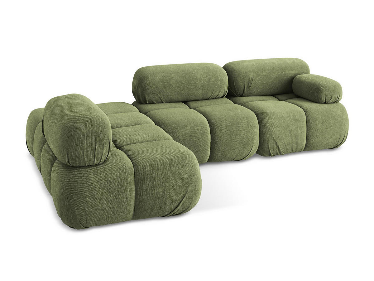 ECKSOFA Links Chenille Stoff Grün - Schwarz/Grau, Kunststoff/Textil (190/285cm) - Makamii