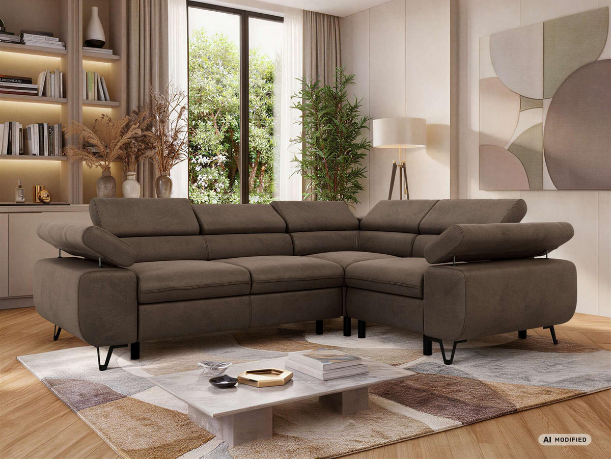 ECKSOFA ORSO L Braun Velvet - Rechts Seite - Schwarz/Braun, Textil/Metall (268/197cm) - MKS