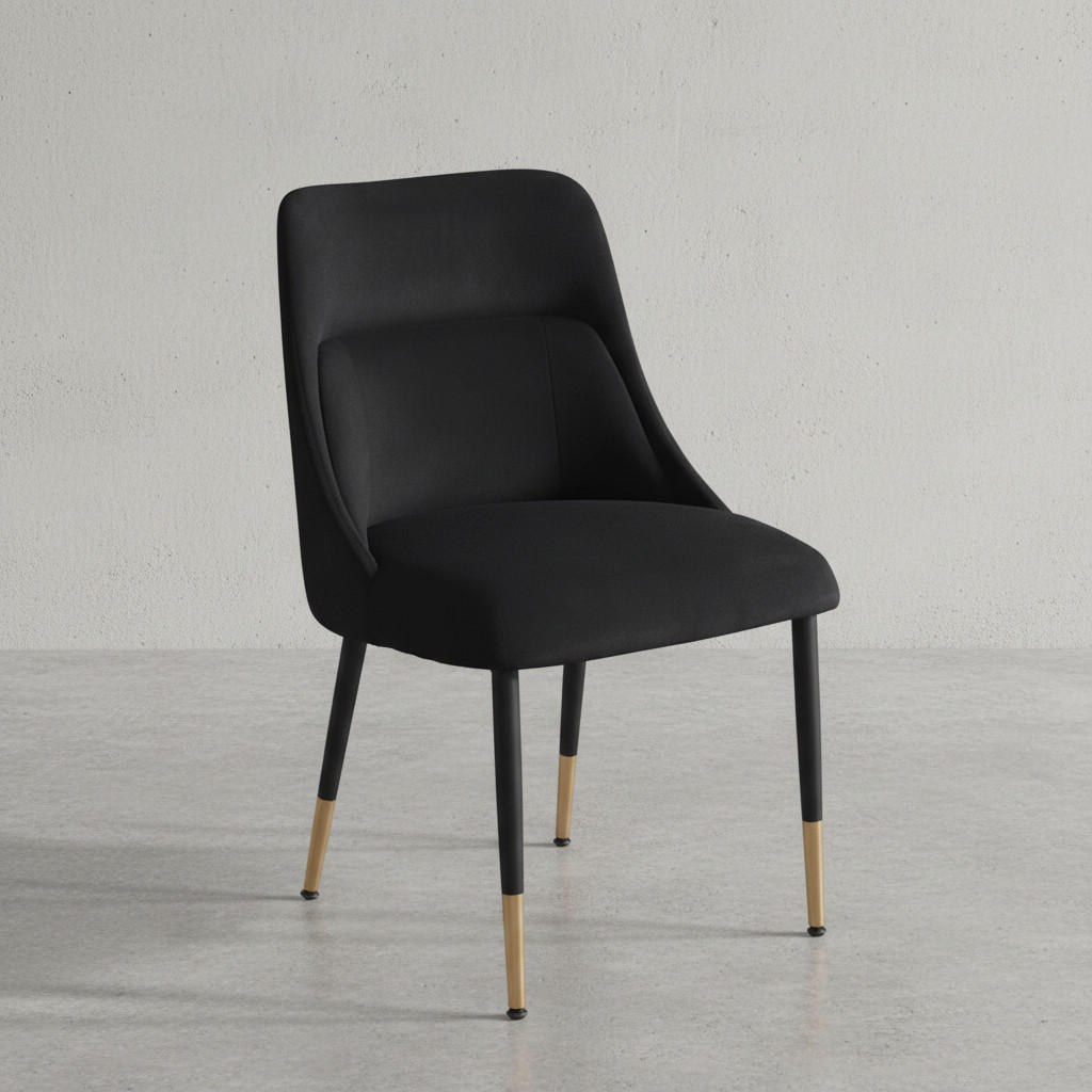 ESSZIMMERSTUHL Samtbezug mit integriertem Rückenkissen und Metallgestell Schalenform Modern gepolstert, Schwarz 49x56x85 cm - Schwarz, Textil/Metall (49/85/56cm) - KADIMA DESIGN