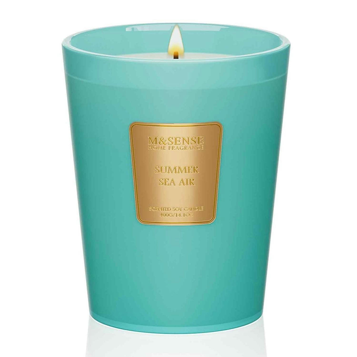 DUFTKERZE Sommer Meer 400g 75 Std. Brenndauer Sojawachs - Türkis, Paraffin (8cm)