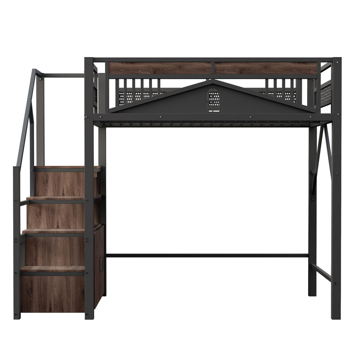 HOCHBETT 140/200 cm aus Metall in Schwarz mit Stauraum und Sicherheitszaun - Schwarz, Metall (140/200cm) - Flora Grace