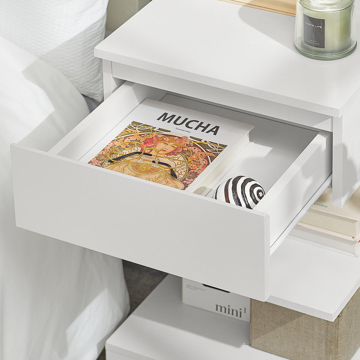 NACHTTISCH 2er Set, Beistelltisch Weiß 39x39x65 cm - Weiß, Holzwerkstoff (39/65/39cm) - SoBuy