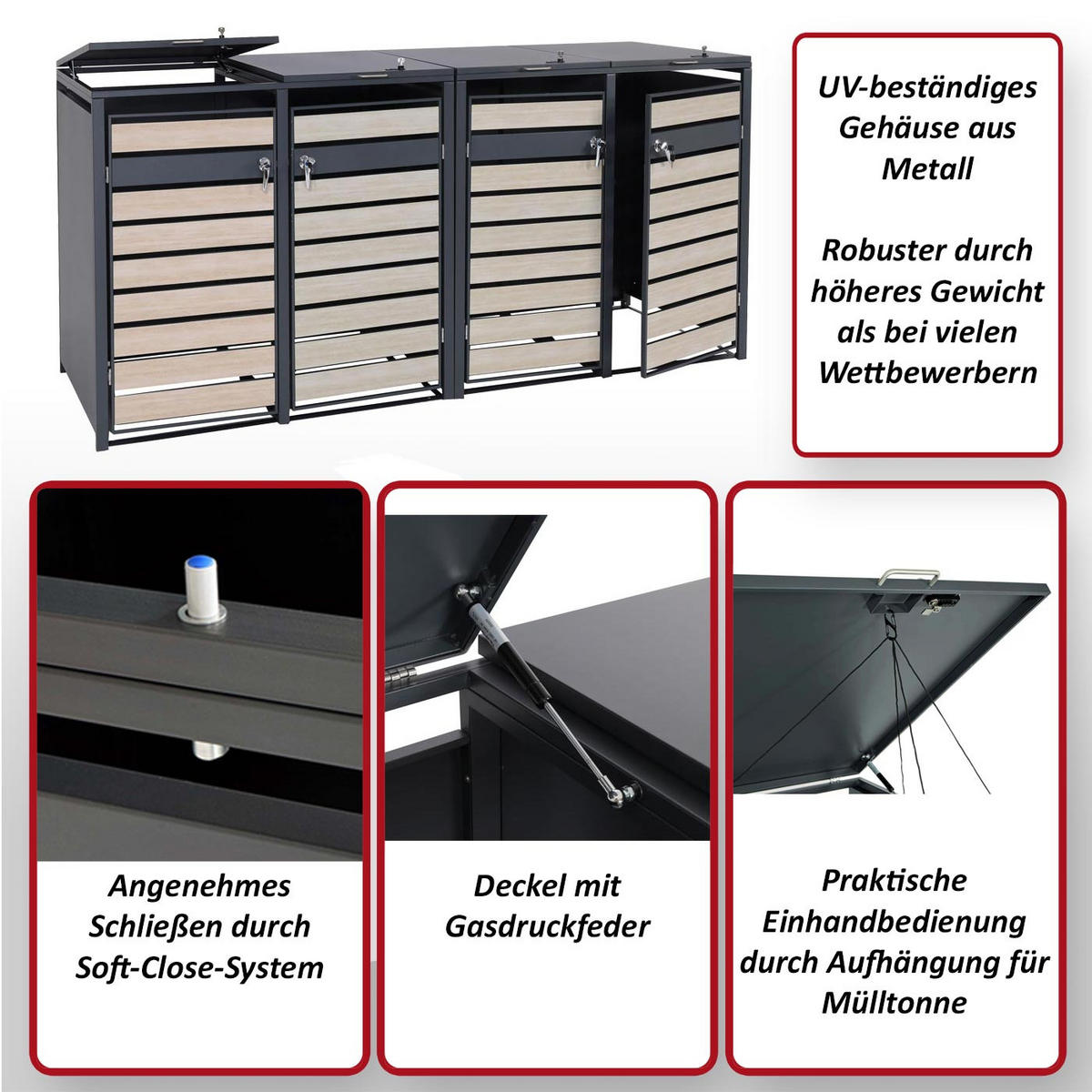 XL MÜLLTONNENVERKLEIDUNG 4ER/8ER Kirschbaum Dekor - Kirschbaumfarben, Metall (284/117/98cm) - MCW
