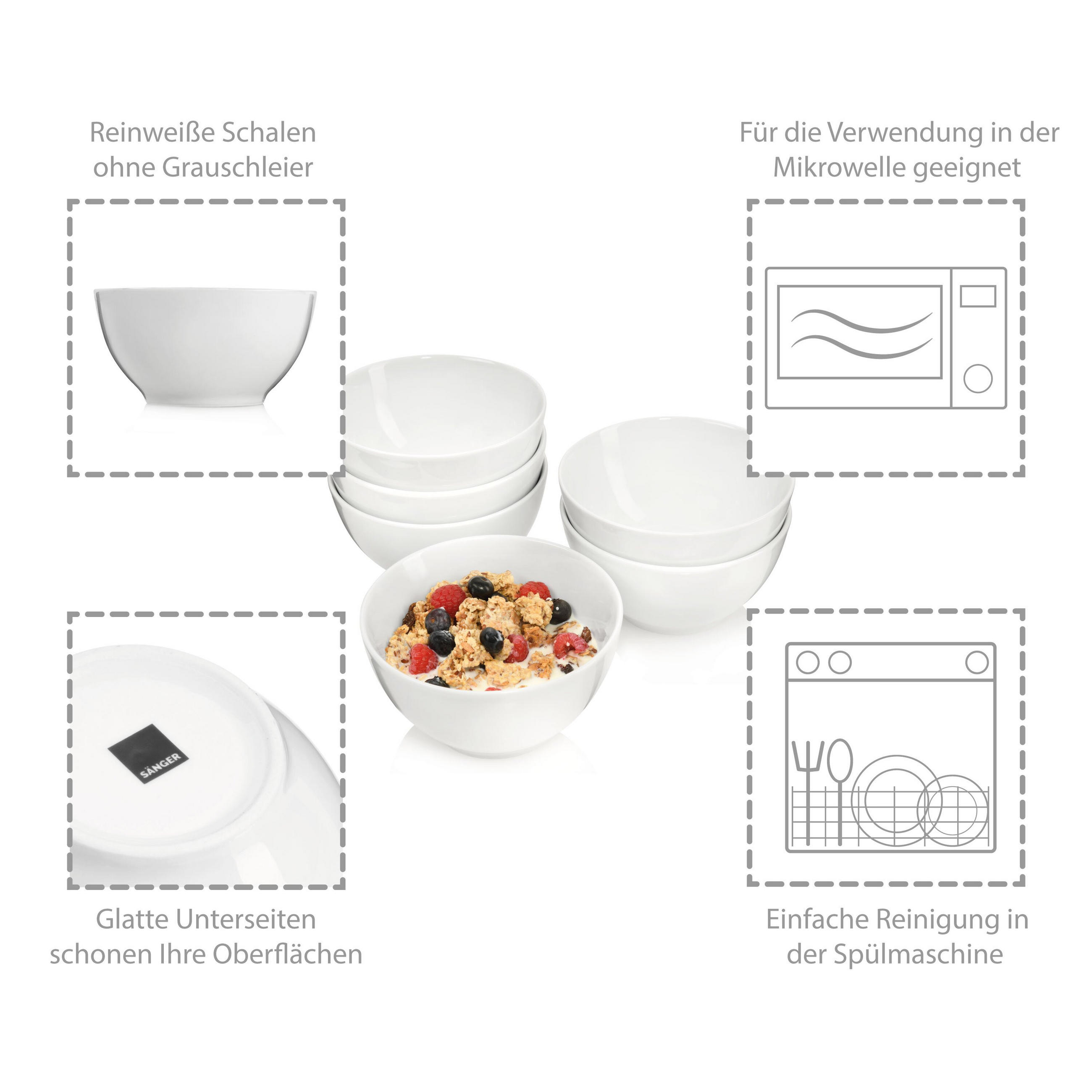 MÜSLISCHSCHALEN SET SUNFORT - 6 teilig aus Porzellan - Weiß, Keramik (15cm) - Sänger