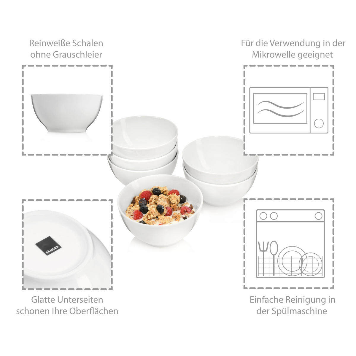 MÜSLISCHSCHALEN SET SUNFORT - 6 teilig aus Porzellan - Weiß, Keramik (15cm) - Sänger
