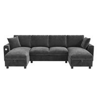 WOHNLANDSCHAFT 284/135/84 cm Grau mit aufklappbarem Stauraum, 1 USB-Anschluss und 1 Type-C-Anschluss - Grau, Textil (135/84/284cm) - Oxeza