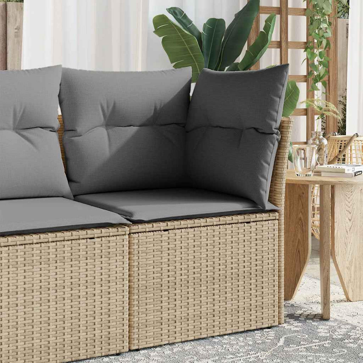 GARTENSESSEL Ohne Armlehnen Mit Kissen Beige Poly Rattan - Beige, Kunststoff (55/69/62cm) - vidaXL