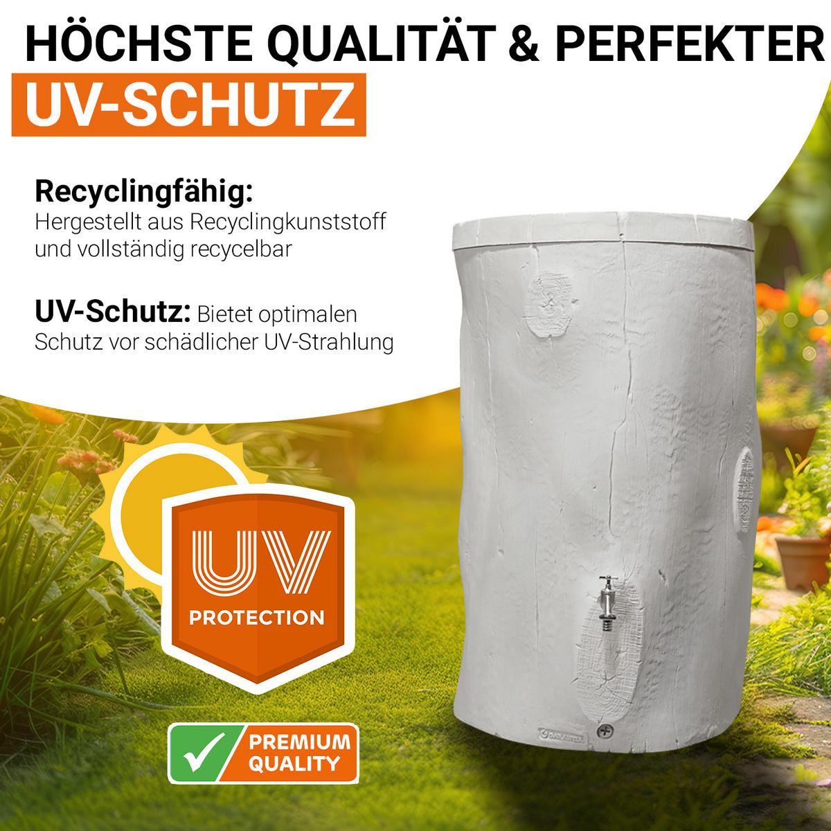 STOCK Regentonne 400 L, grey - Grau, Kunststoff (72/119/72cm) - GARANTIA