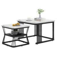 COUCHTISCH-SET 65/65/45 und 45/45/39,5 cm aus MDF mit Marmoroptik, 2-teilig und platzsparend, Weiß/Schwarz - Weiß, Holzwerkstoff (65/65/45cm) - Redom