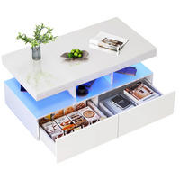 COUCHTISCH mit LED Stauraum Schublade 104x53x46 cm - Weiß, Holzwerkstoff (104/53/46cm) - SHOPENTRA