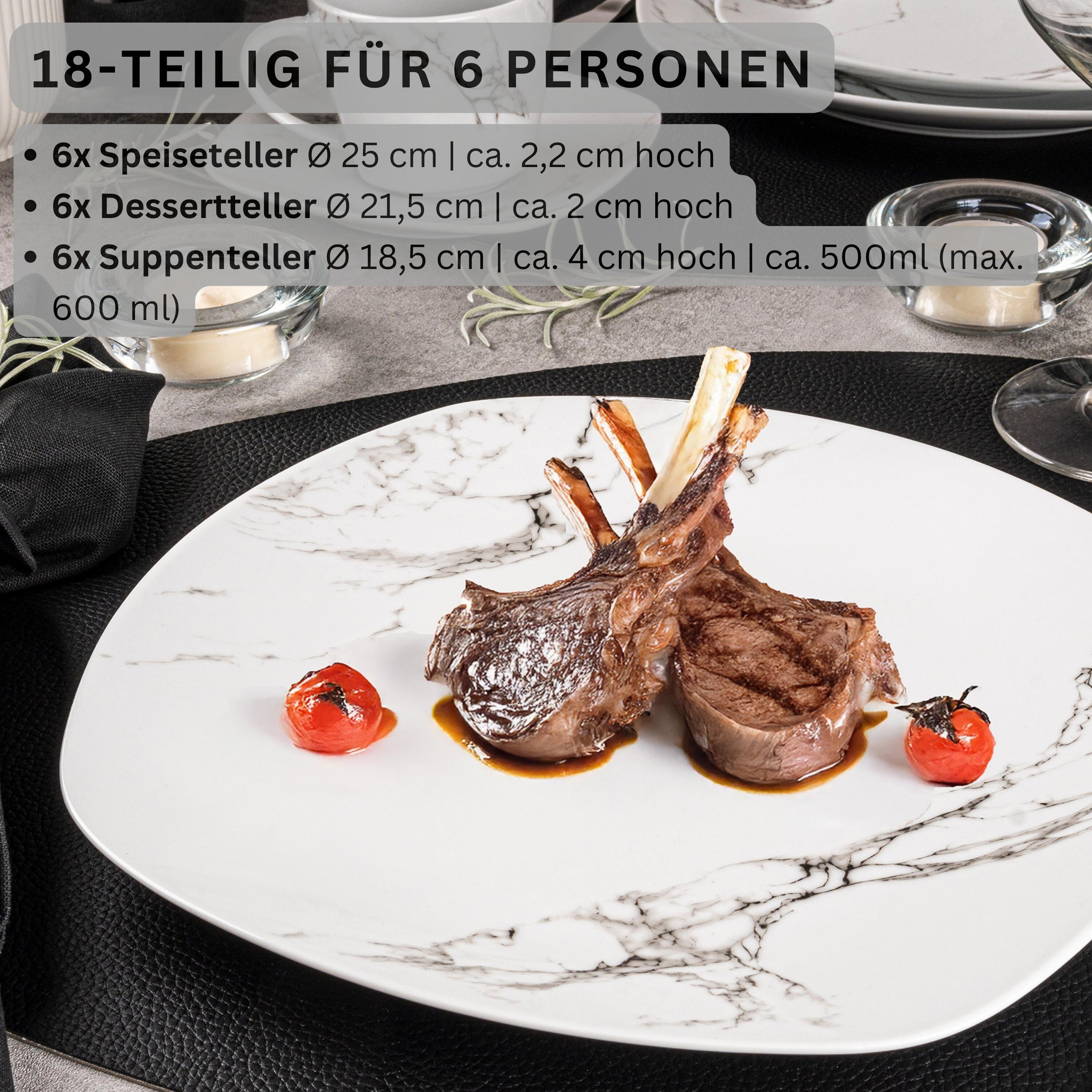TAFELSERVICE BILGOLA MARMOR DESIGN - 18 teilig aus Porzellan - Weiß, Keramik (25/2.5/25cm) - Sänger