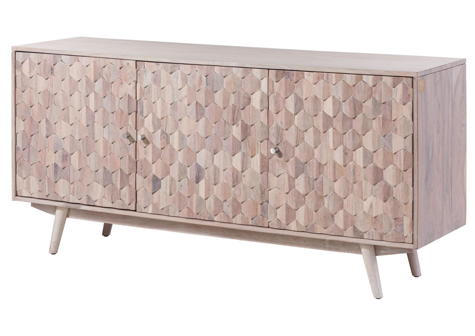 SIDEBOARD Akazie 160x42x75 weiß lackiert MOSAYK #210 - Weiß, Holz (160/75/42cm) - Massivmoebel24