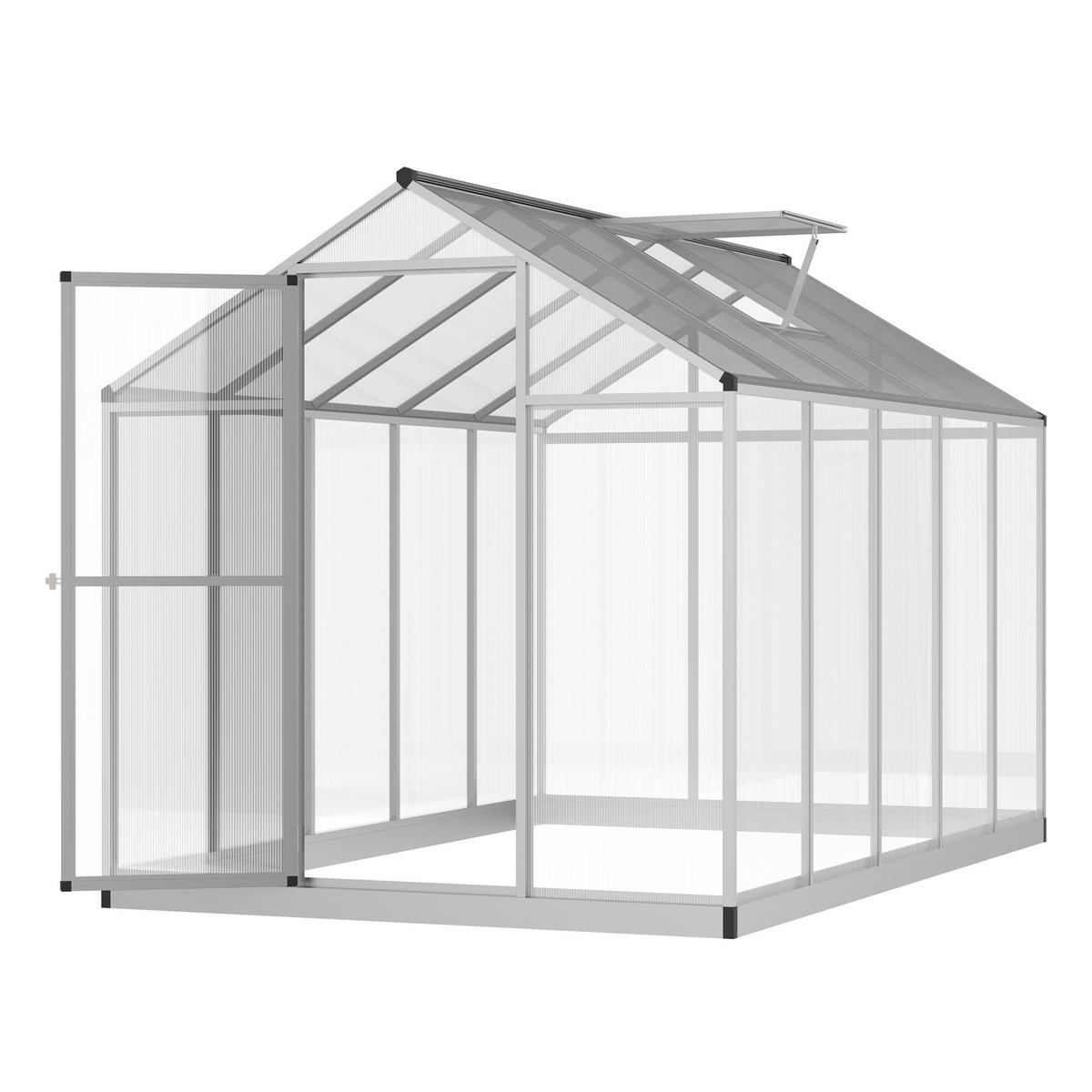 GEWÄCHSHAUS DE-11897 mit Fundament & Dachluke Silber - Transparent, Metall (183/195/303cm) - ComfortXL