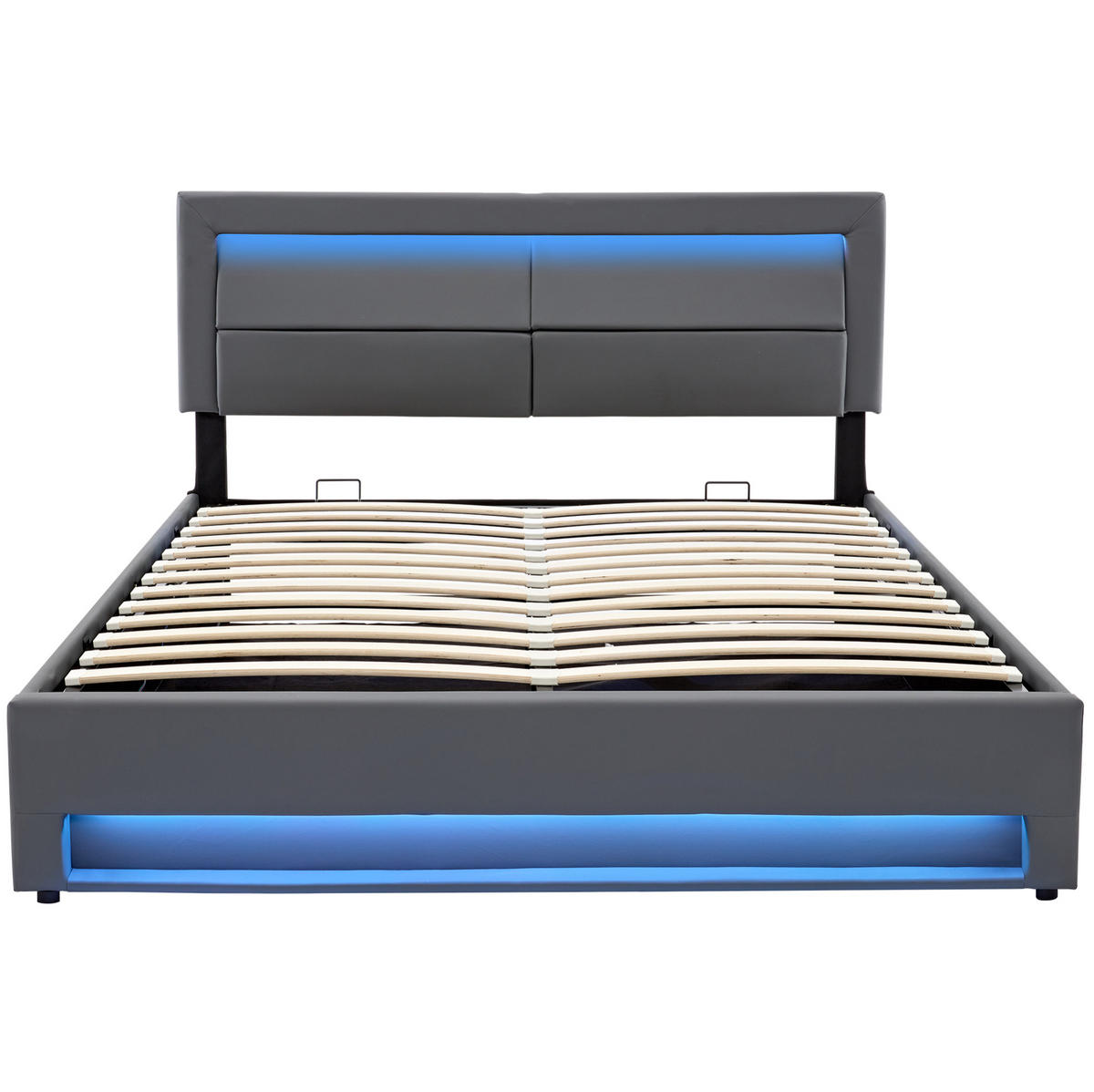 POLSTERBETT 140/200 cm Grau aus PU mit LED, USB und Stauraum - Grau, Kunststoff (140/200cm) - OKMYHOME