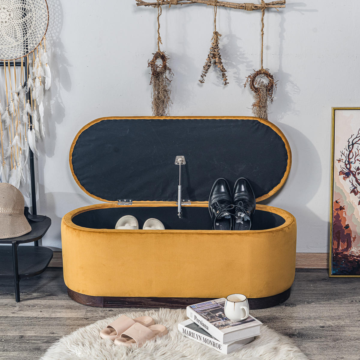 SITZBANK Samt Gelb - Gelb, Textil (100/40/40cm) - Nordlys