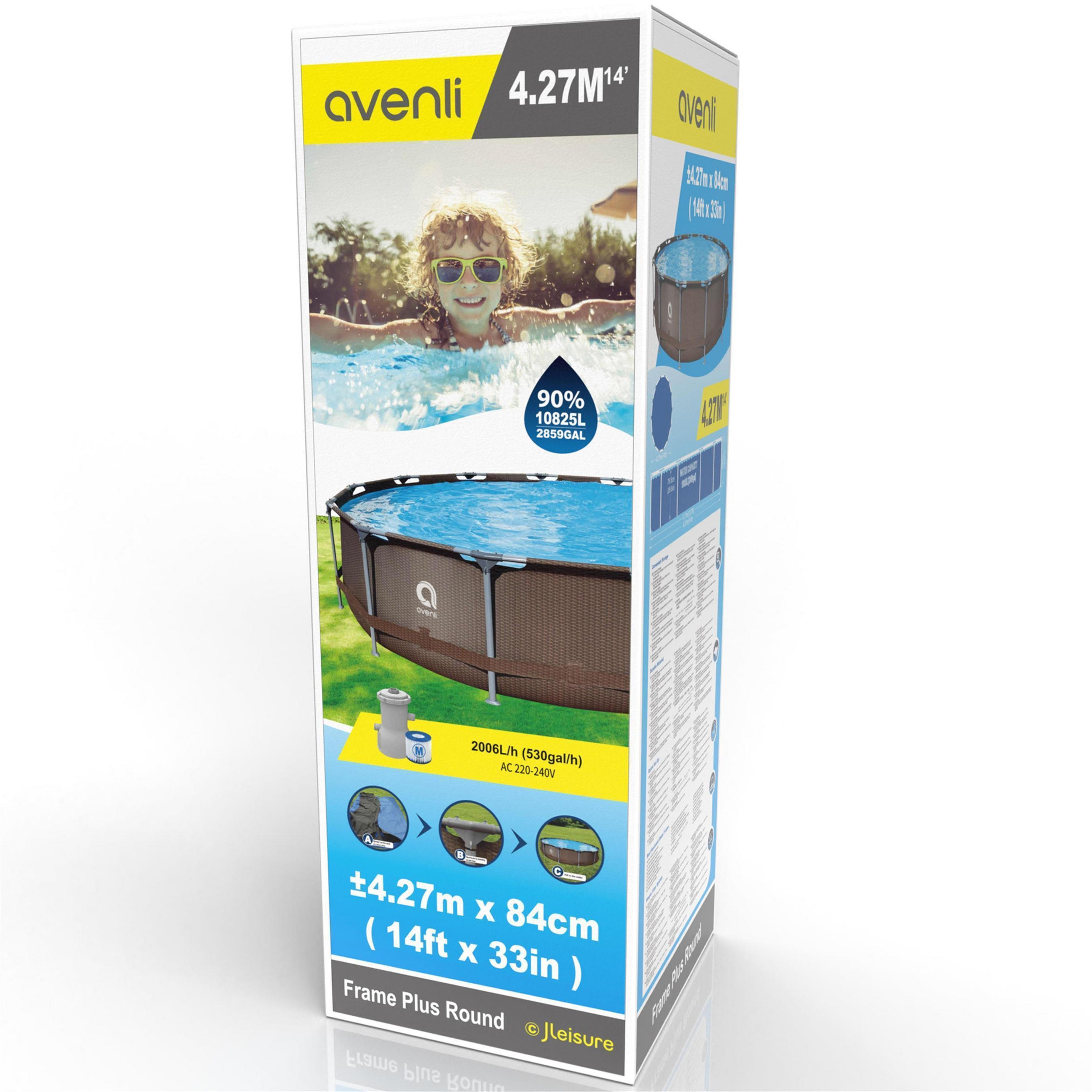 POOL Komplettset Framepool rund 427 x 84 cm rattan-braun mit Filterpumpe - Braun, Kunststoff (427/84/427cm) - Avenli