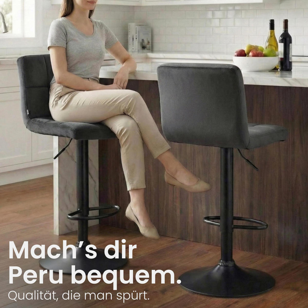 BARHOCKER Samt Dunkelgrau - Dunkelgrau/Schwarz, Textil/Metall (46/94/47cm) - CLP