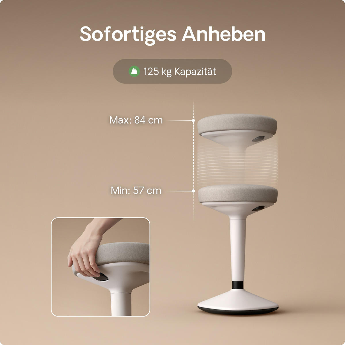 ERGONOMISCHER Balancehocker, Grau - Grau, Kunststoff (37/58/37cm) - Desktronic