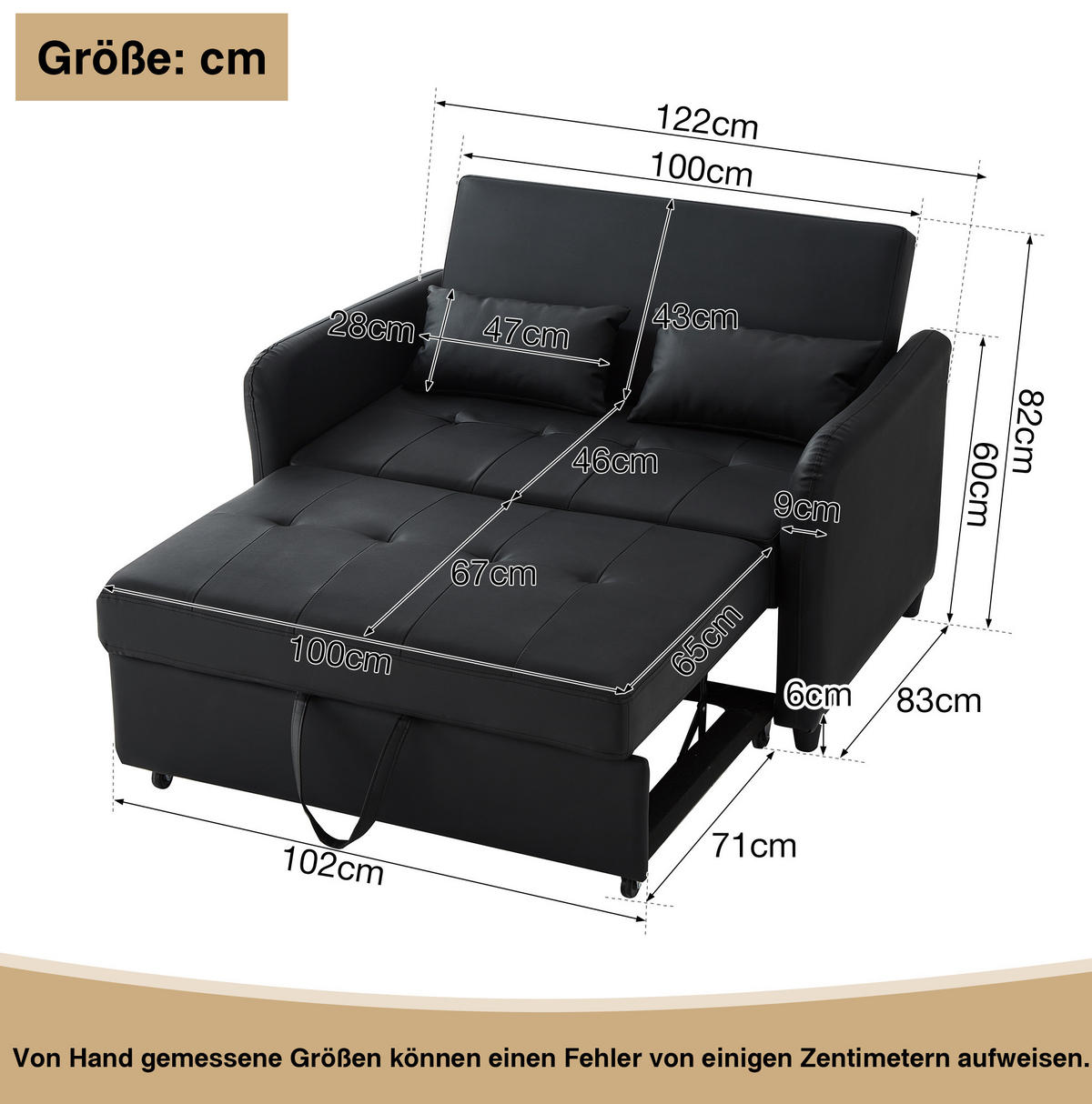 ROZKLÁDACÍ pohovka 156/100 cm antická černá z pěny a polyuretanu s polohovatelnou opěrkou - černá, plast (122/82/83cm) - OKWISH