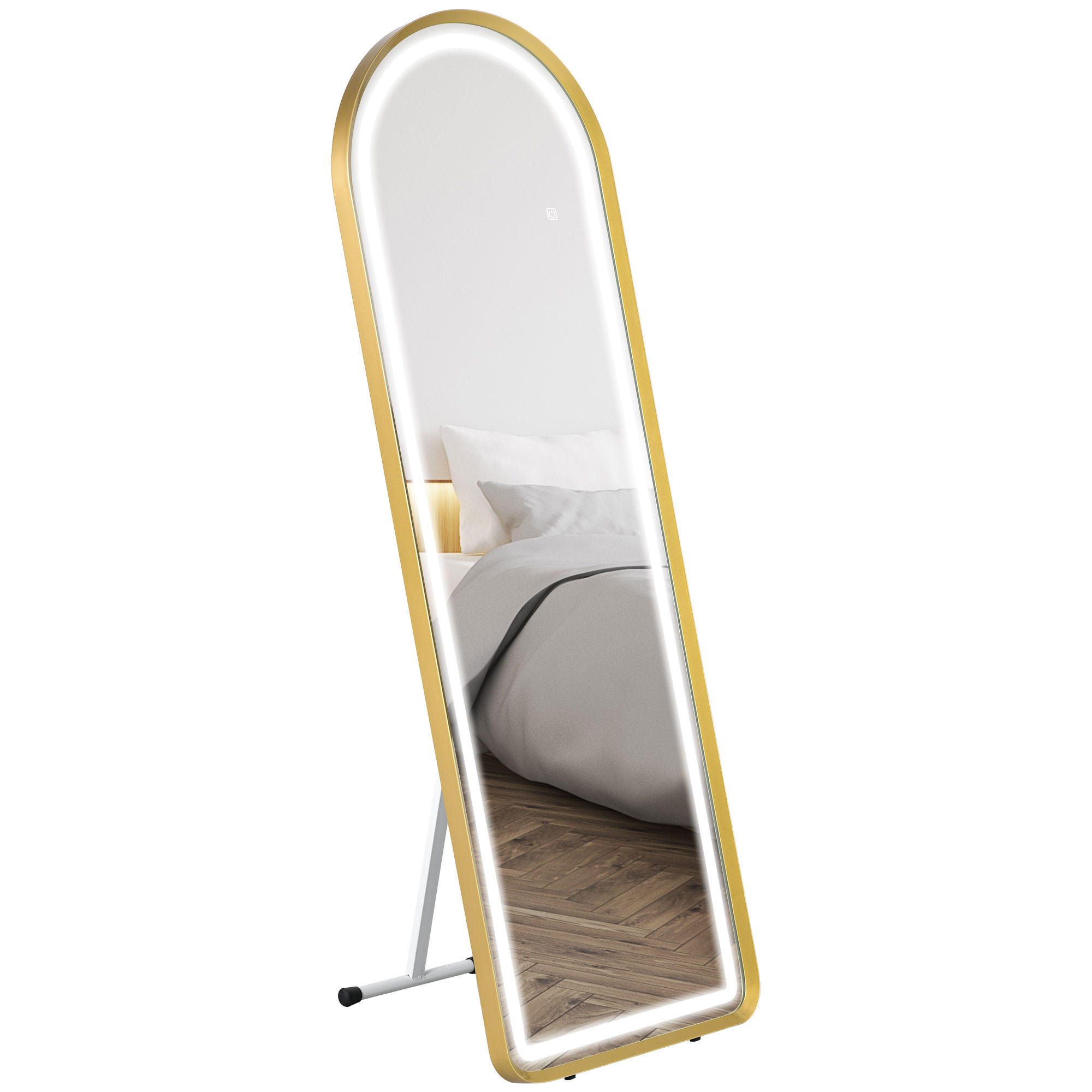 STANDSPIEGEL mit LED-Leuchte, Touch-Schlater, für Wohnzimmer, Schlafzimmer, Gold - Goldfarben, Glas (50/4/151.5cm) - HOMCOM