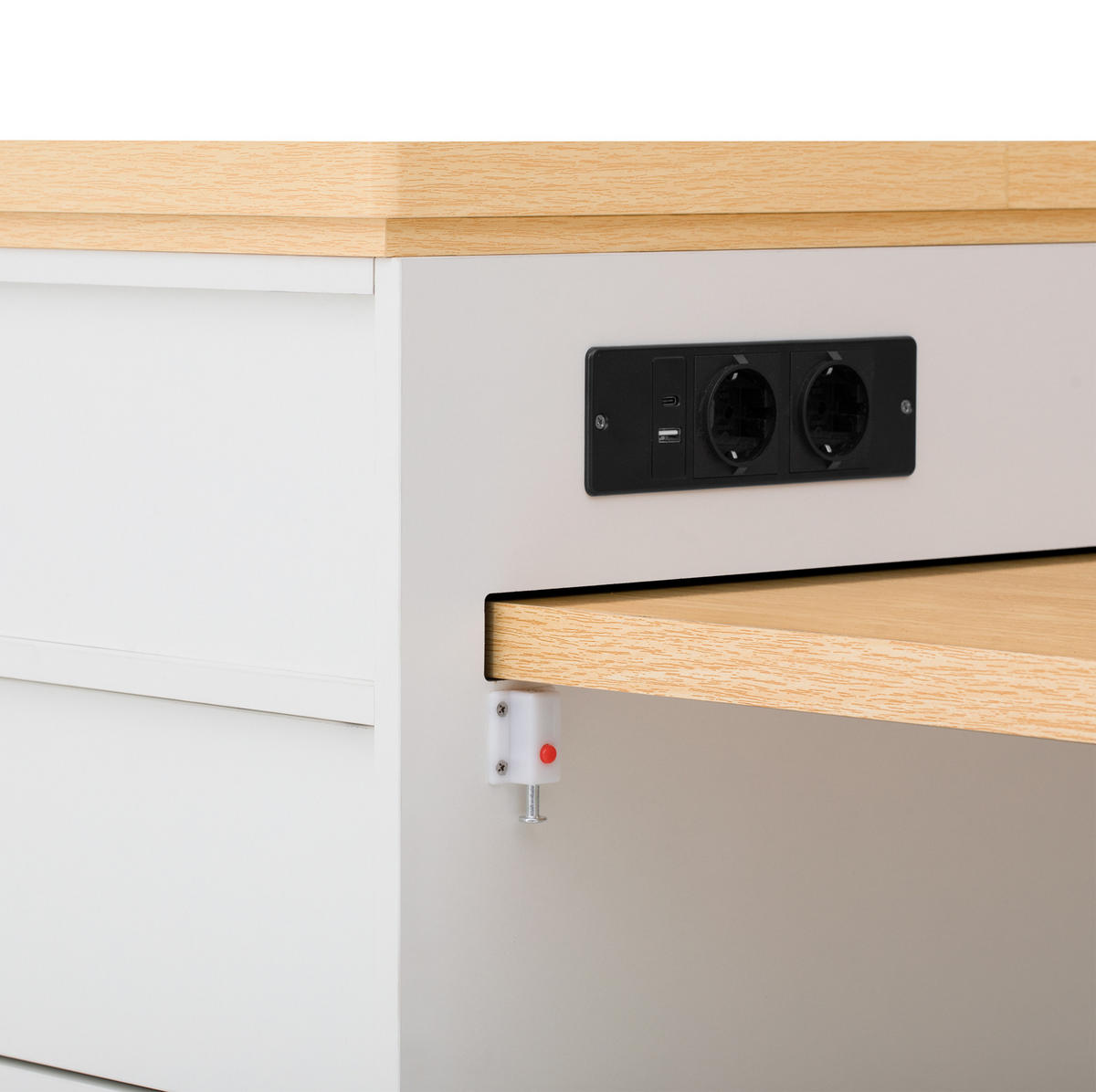 KÜCHENINSEL 125.5-187.5x71x93 cm Weiß mit LED-Beleuchtung & Ladestation - Weiß, Holzwerkstoff (187.5/93/71cm) - Modfu