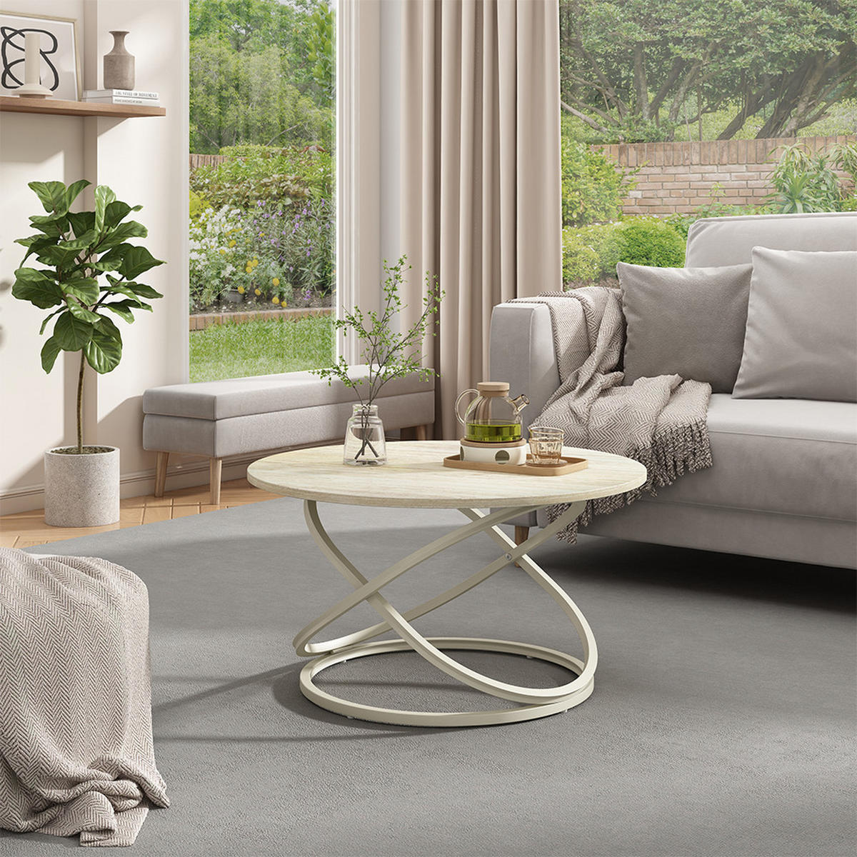 COUCHTISCH Calgary, Travertin/Cashmere, 79.5 x 79.5 cm - Kaschmir/Braun, Holzwerkstoff (79.5/79.5/46cm) - Vicco