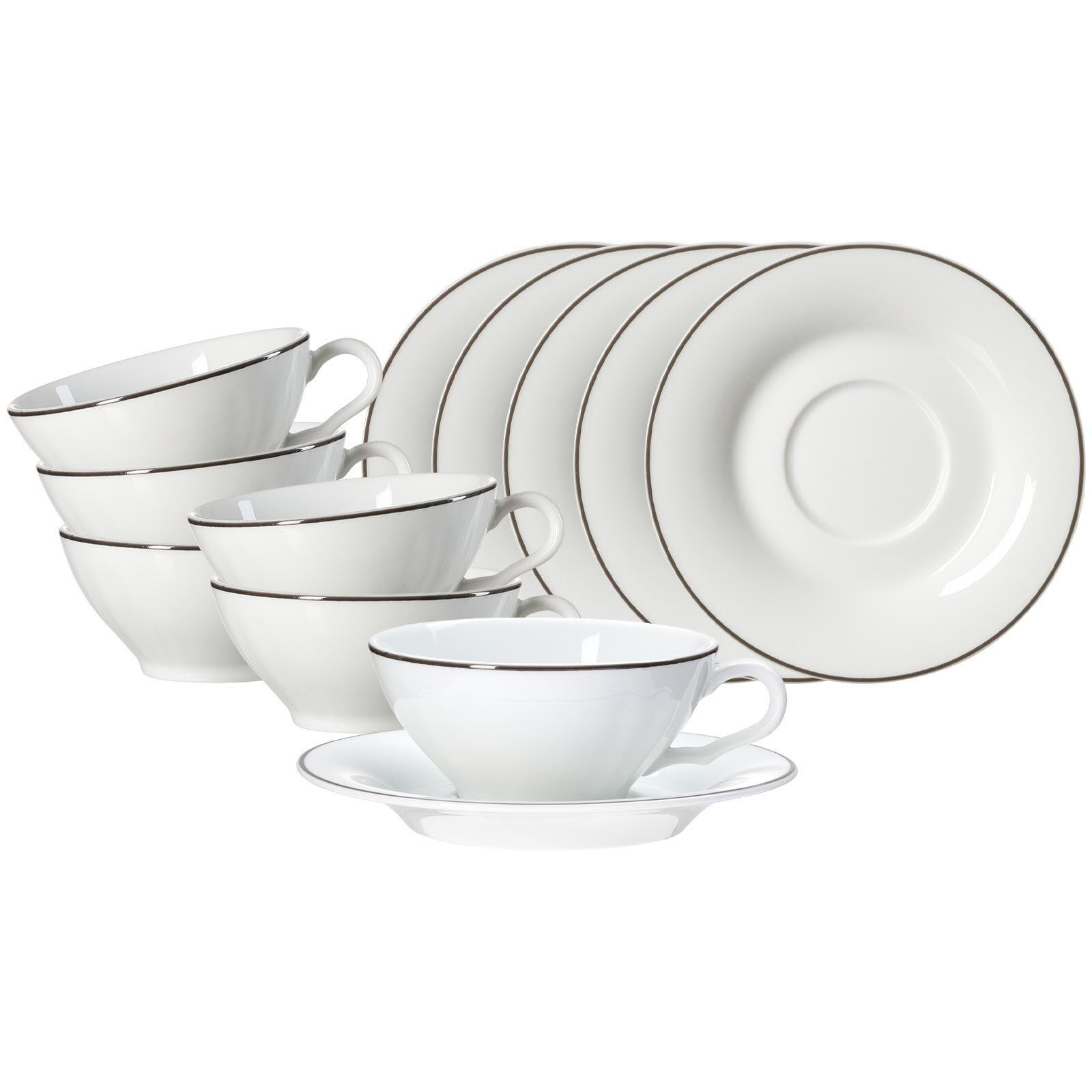 TEETASSEN MIT UNTERTASSEN Ostfriese Grau 100 ml 6er Set - Grau, Keramik (100L) - Ritzenhoff Breker