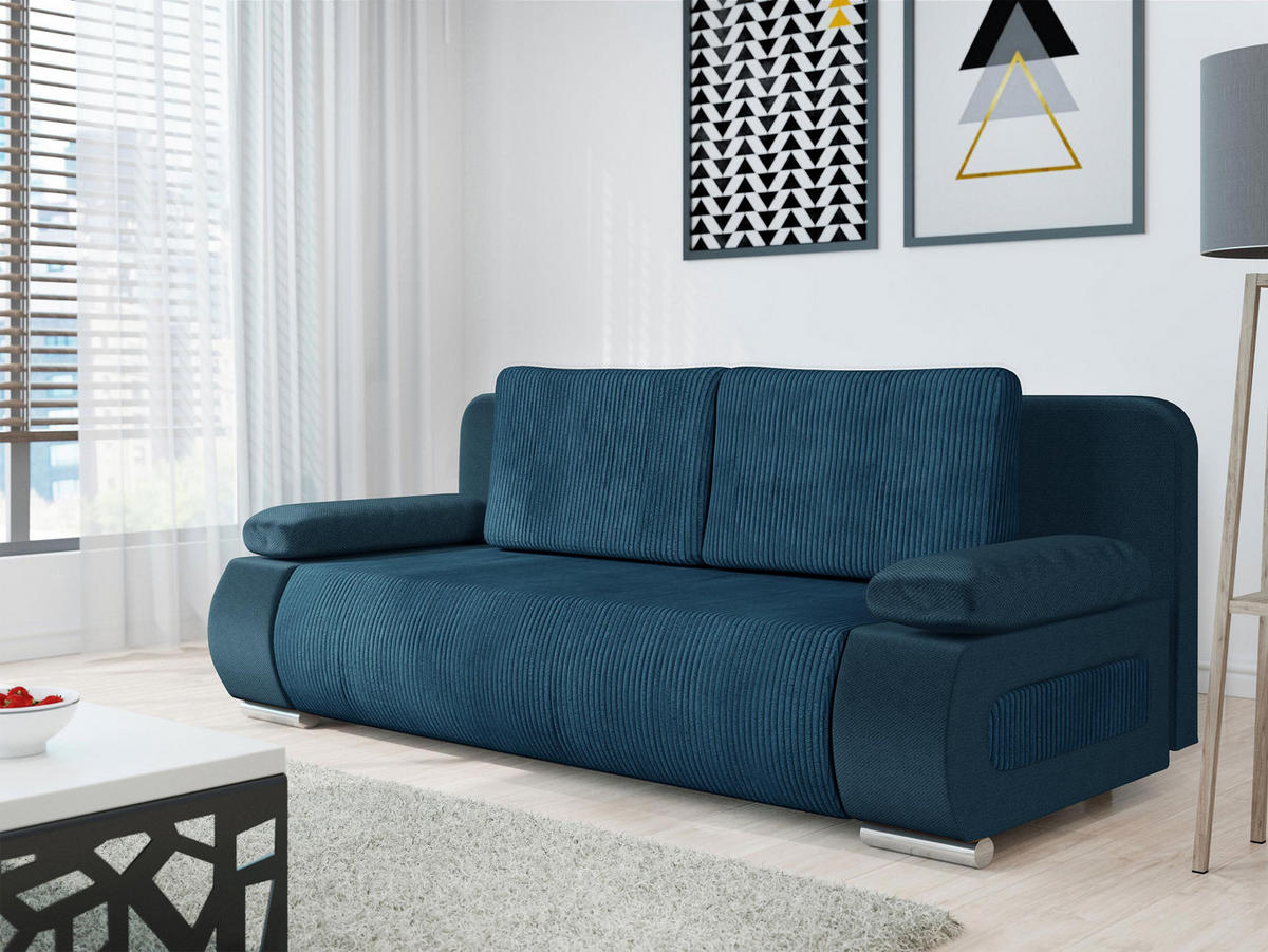SCHLAFSOFA Emma Cord - Blau, Holz/Kunststoff (200/77/92cm) - MIRJAN24