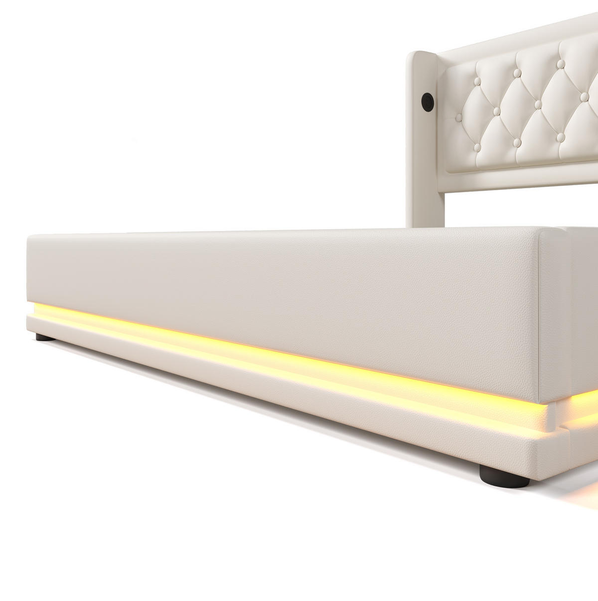 POLSTERBETT aus Kunstleder 160x200 cm in Weiß mit LED & USB-C-Ladestation - Weiß, Leder (160/200cm) - Modfu