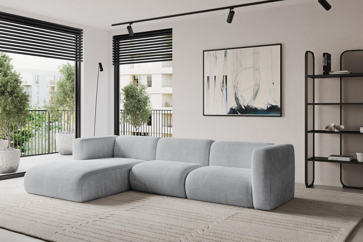 ECKSOFA Ottomane Links MIRA-L2 318x179x89 Grau Cord - Blaugrau/Schwarz, Holzwerkstoff/Kunststoff (318/179cm) - ALTDECOR