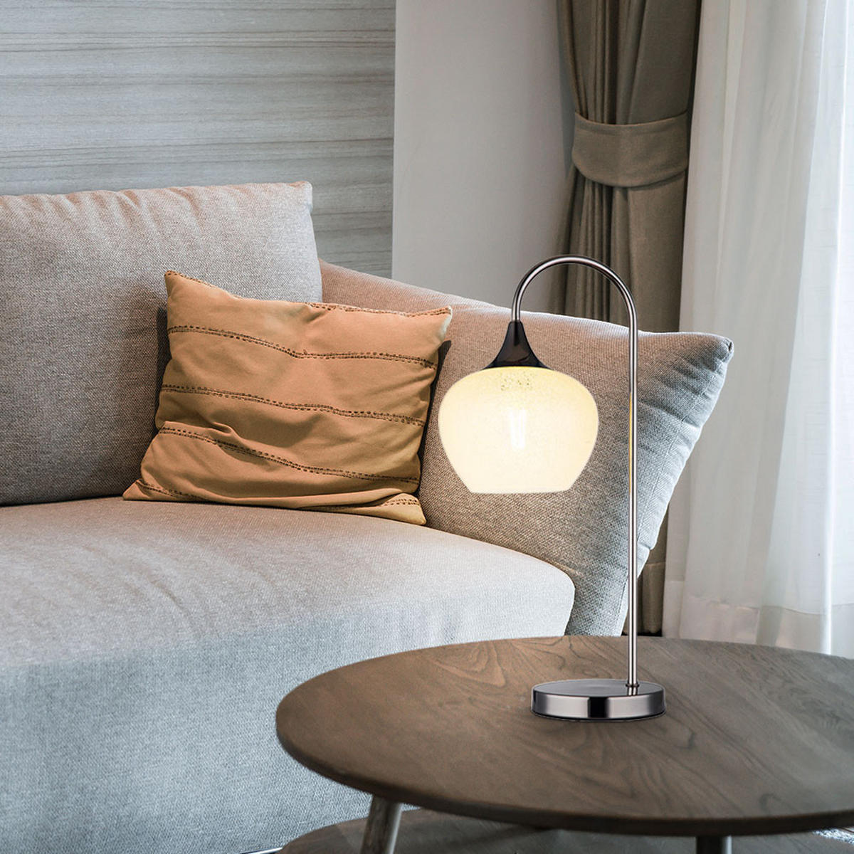 LED TISCHLEUCHTE Metall Glas Silber - Silberfarben, Glas (27.5/16/54cm) - Globo Lighting