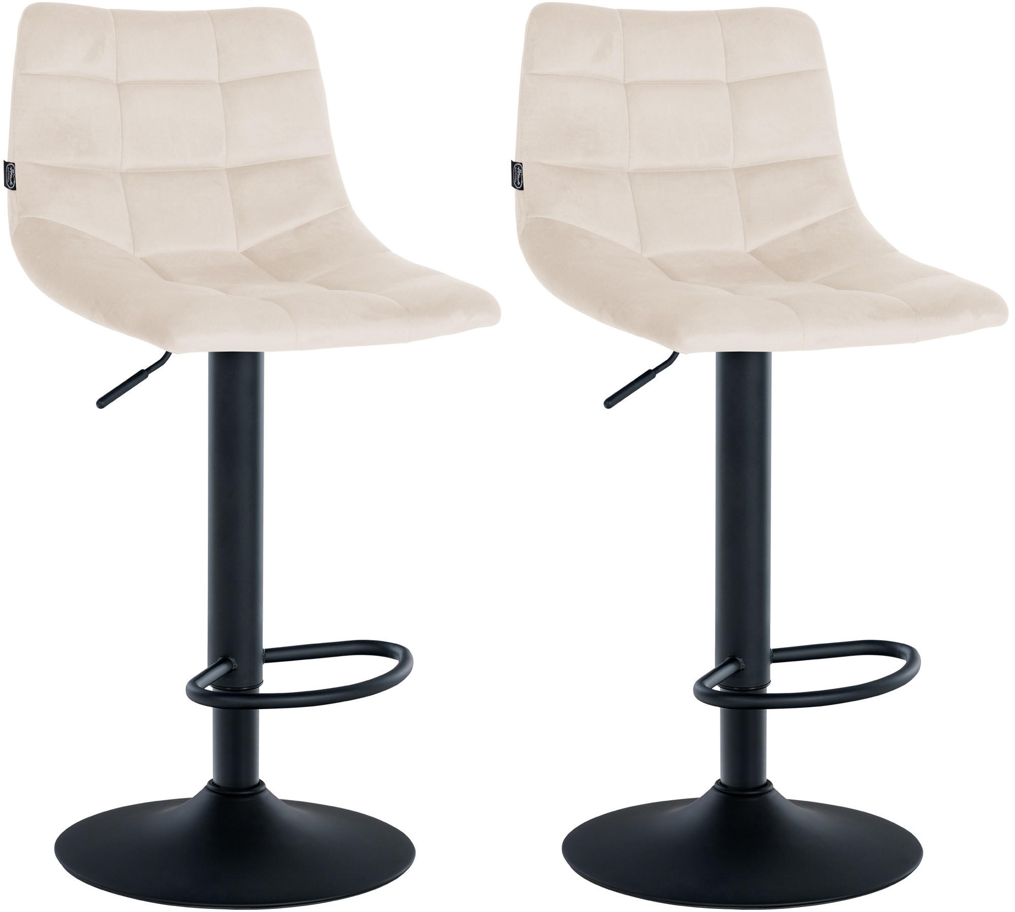 BARHOCKER 2er Set Samt creme - Creme/Schwarz, Textil/Metall (43/87/46.5cm) - CLP