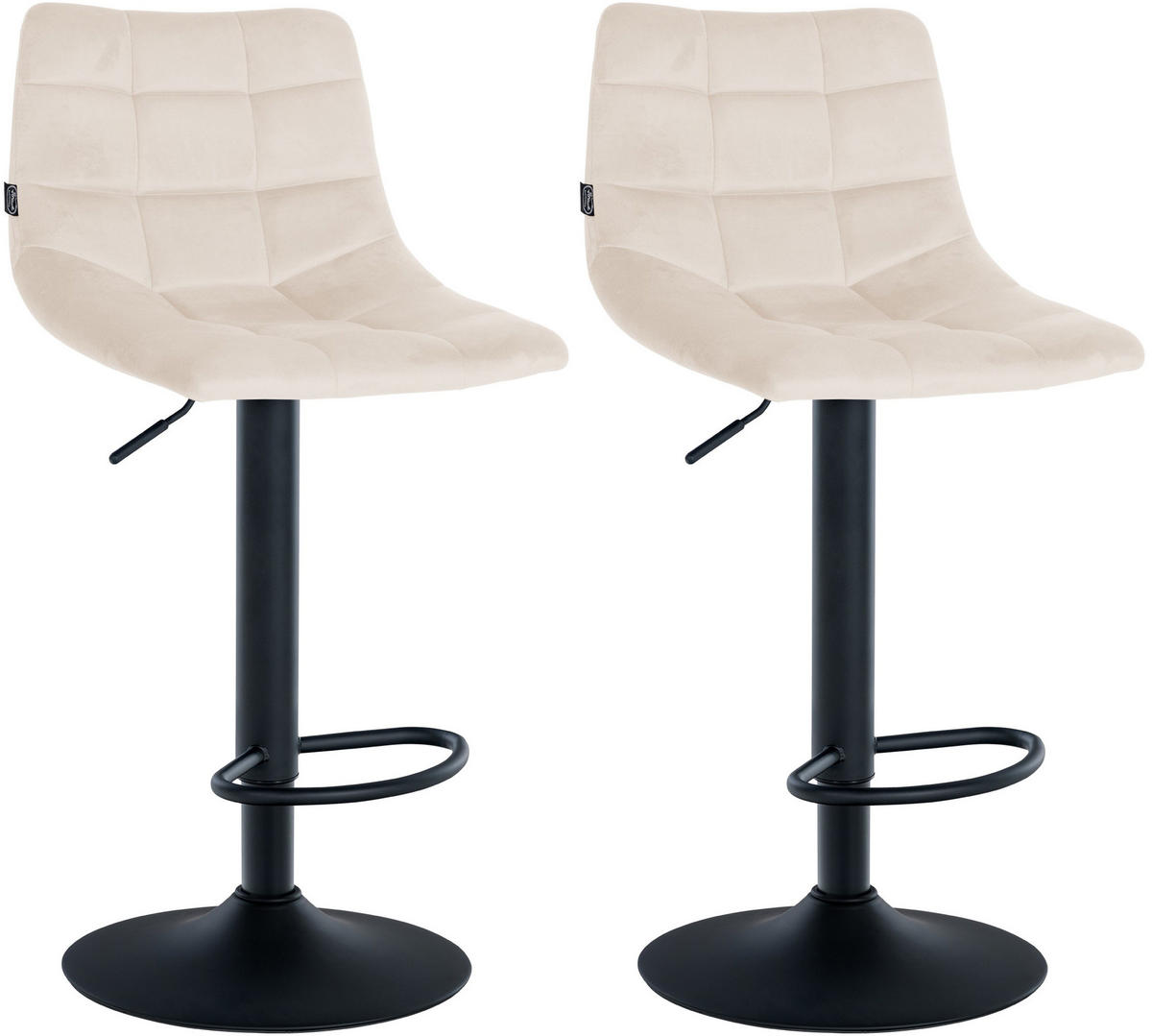 BARHOCKER 2er Set Samt creme - Creme/Schwarz, Textil/Metall (43/87/46.5cm) - CLP