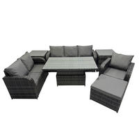 GARTENMÖBEL SET mit Höhenverstellbarer Esstisch 7-Sitzer Grau - Dunkelgrau/Grau, Glas/Kunststoff - Fimous