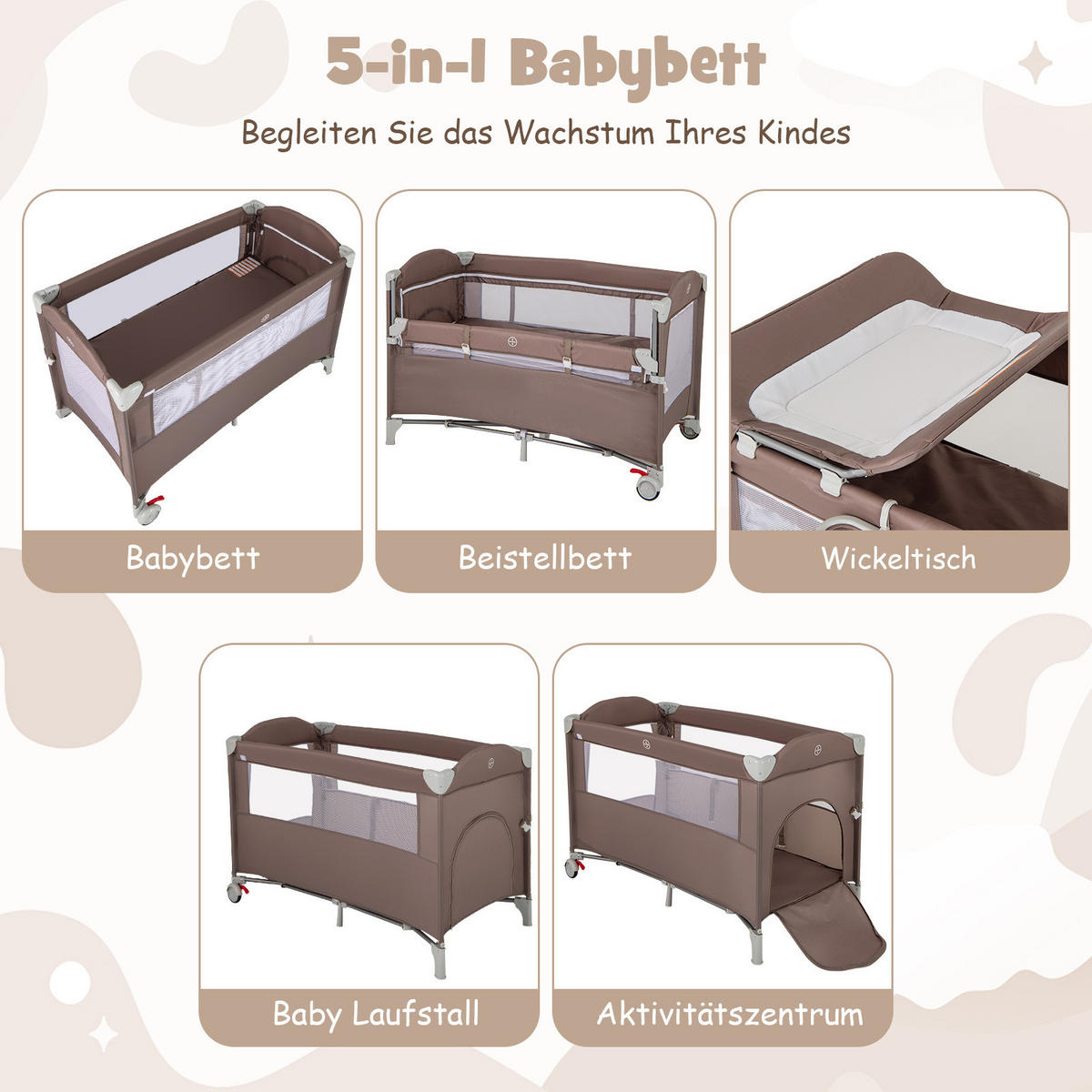 BEISTELLBETT Braun - Braun, Textil - COSTWAY