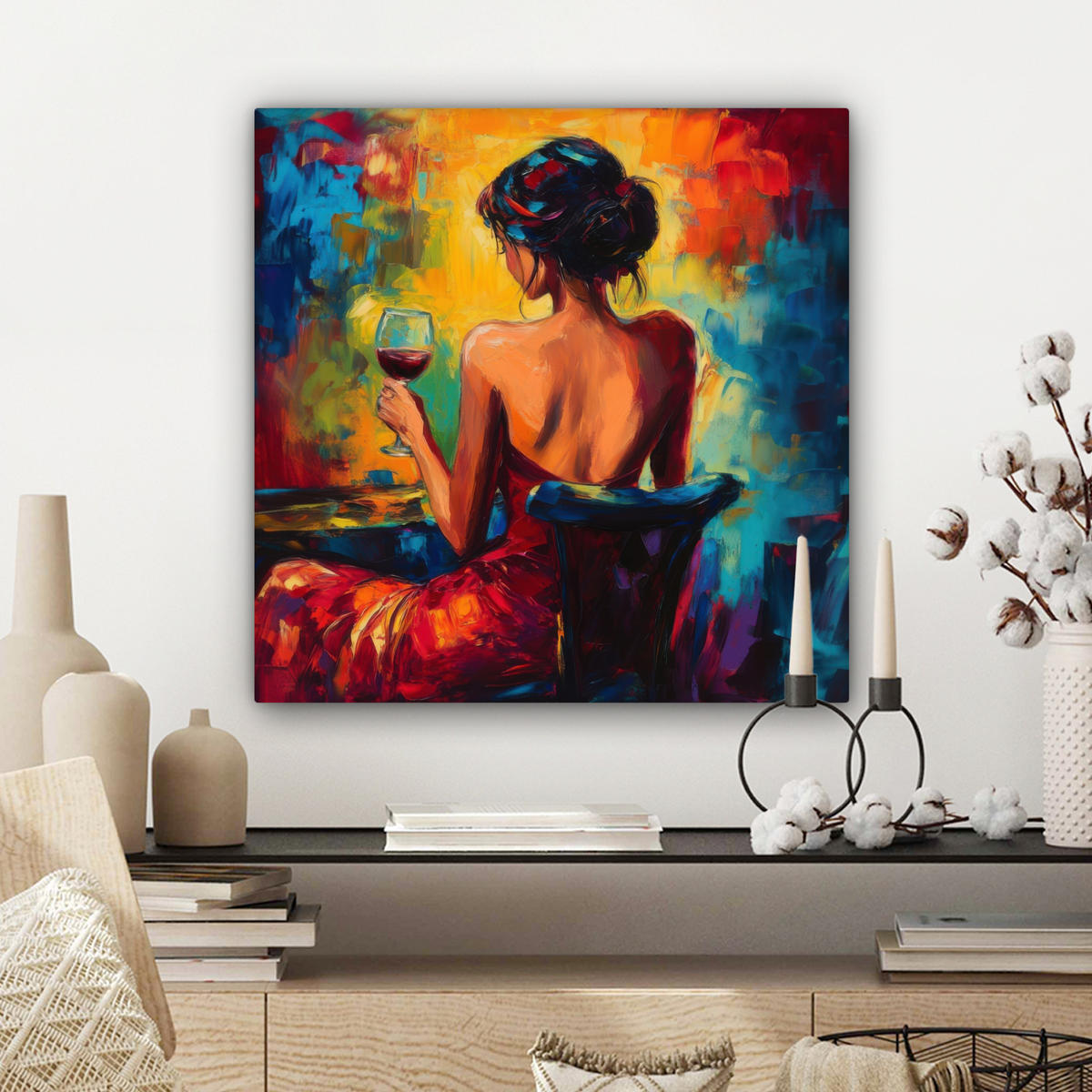 LEINWANDBILD Wein - Frau - Stimmungsvoll - Farbenfroh 50x50 cm - Bordeaux, Textil (50/50cm) - MuchoWow