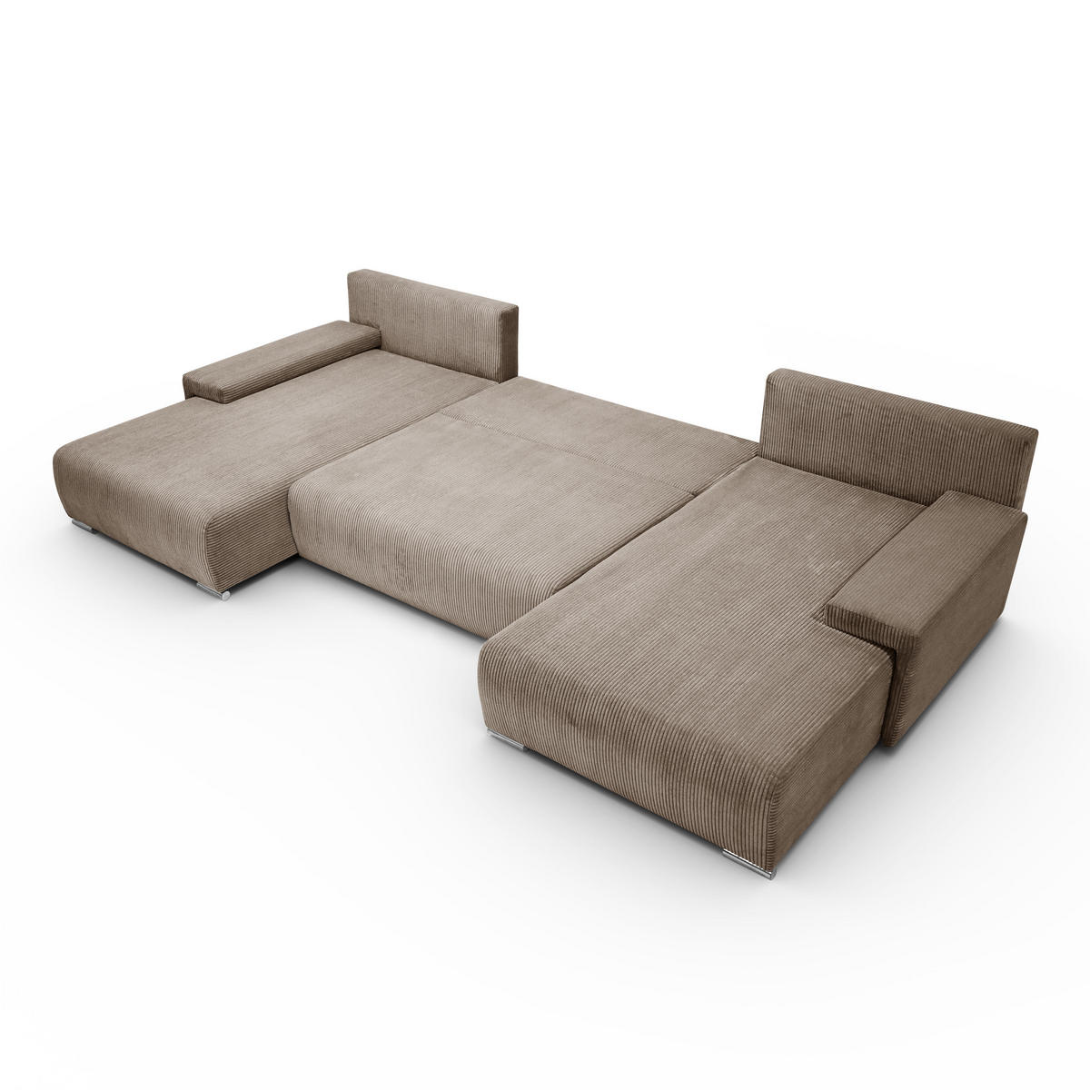 ECKSOFA U-Form Livorno Schlaffunktion Cord-Stoff Hellbraun - Hellbraun, Holz/Kunststoff (348/93/188cm) - Kaiser Möbel