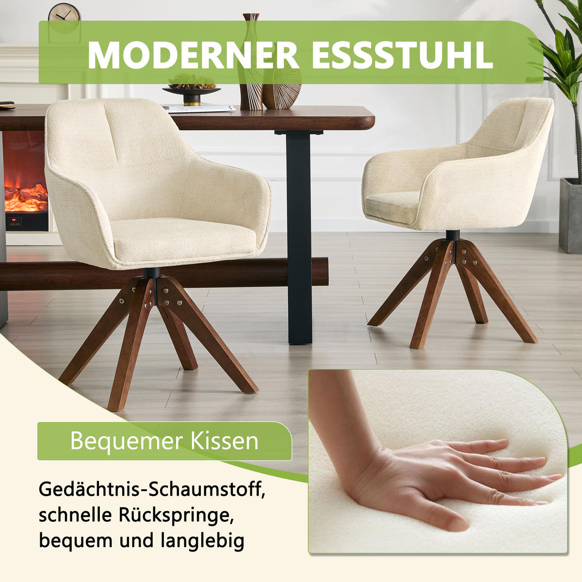 ARMLEHNSTUHL-SET DE-36640 2 Stück mit Stoffbezug und Massivholzbeinen Walnussfarben - Walnussfarben, Holz (46/82/58cm) - ComfortXL