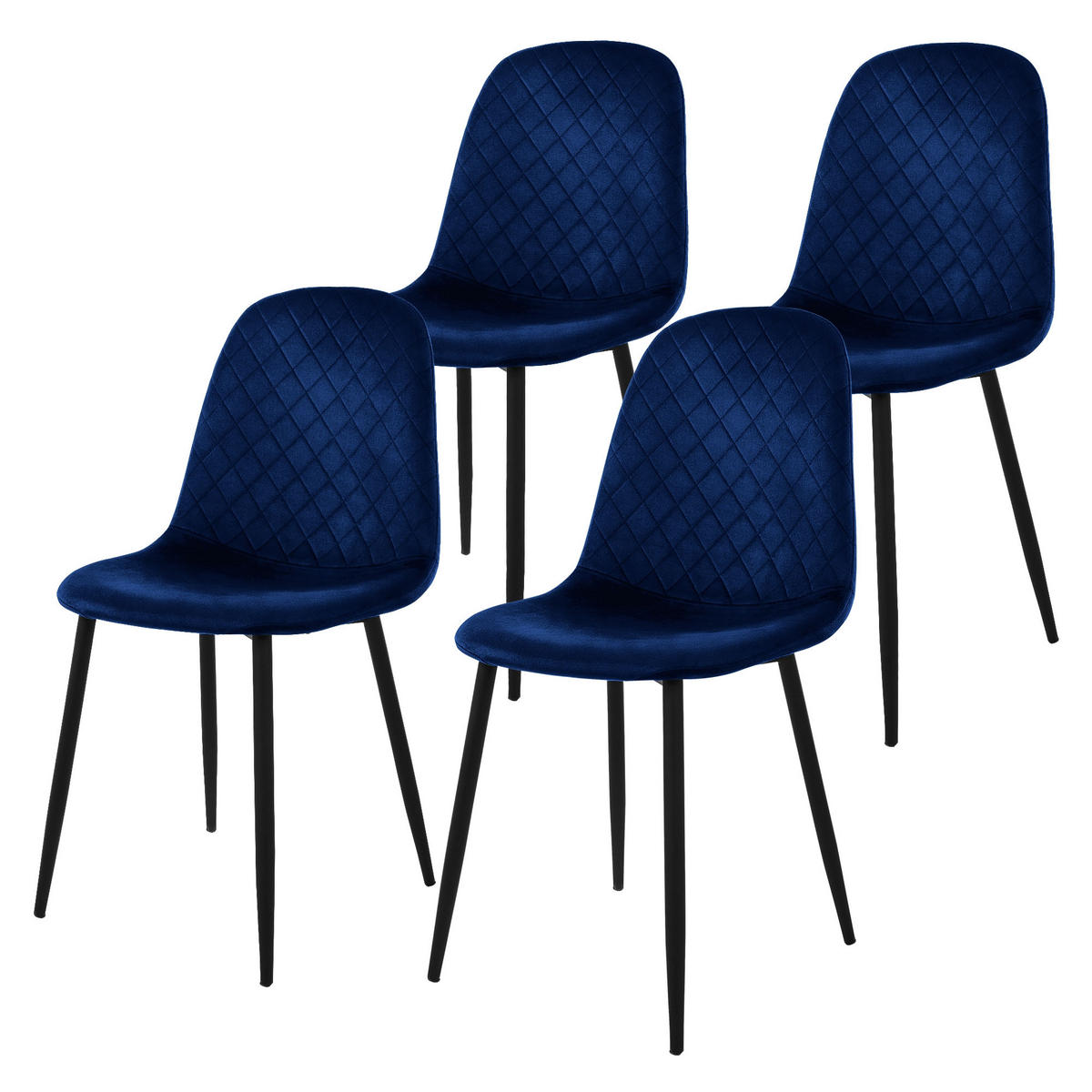 ESSZIMMERSTÜHLE 4er Set Dunkelblau Samt - Schwarz/Dunkelblau, Textil/Metall (51/89/44cm) - ML-DESIGN