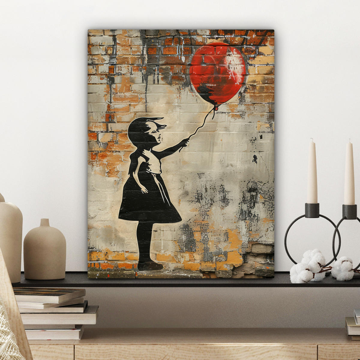 LEINWANDBILD Graffiti - Banksy - Mädchen - Straßenkunst Room Decor 30x40 cm - Sandfarben, Textil (30/40cm) - MuchoWow