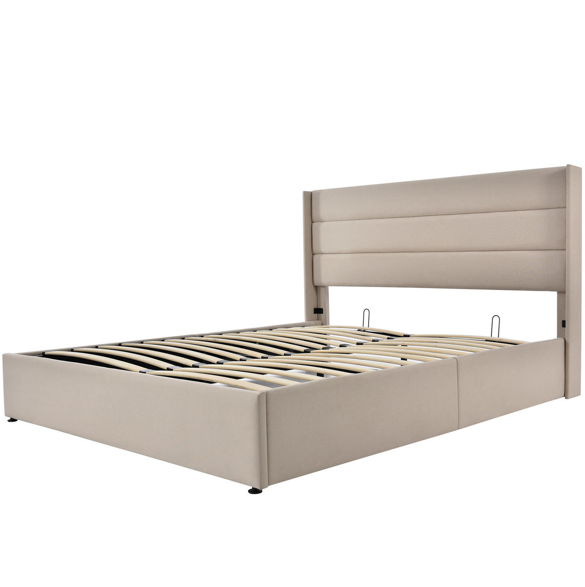 BETT mit Bettkasten 140x200 cm Leinen Beige - Beige, Metall (140/200cm) - Meubliv