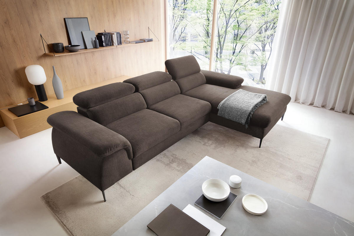 ECKSOFA L-Form 290 cm Amaro M mit Schlaffunktion, Rechts, Braun - Braun, Holz (182/288cm) - Emporius