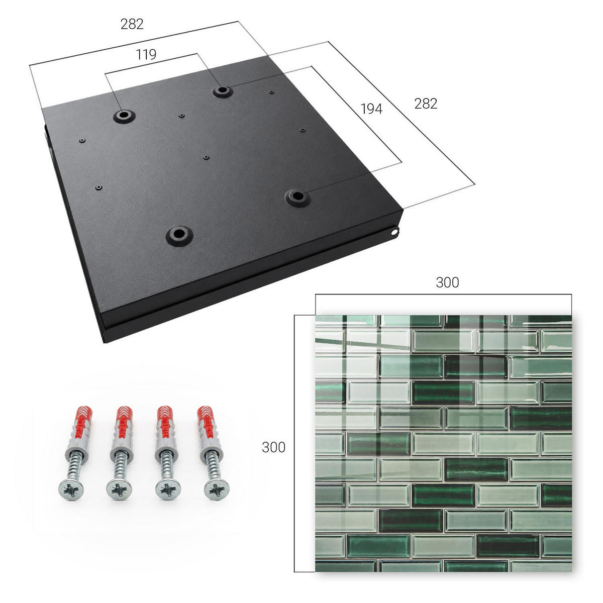 SCHLÜSSELBOX Schwarz 30x30 cm- Türöffnung nach rechts - Grüne Wand - Grün, Metall (30/30/5cm) - TULUP