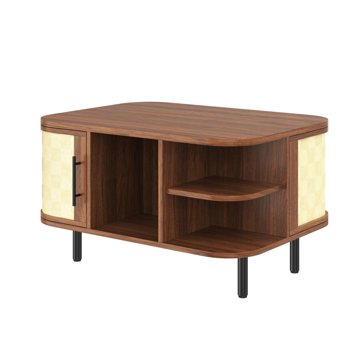 COUCHTISCH aus MDF 80x60x47 cm Nussbaum mit Stauraum und geflochtenen Türen - Walnussfarben, Holzwerkstoff (80/60/47cm) - IVMEU