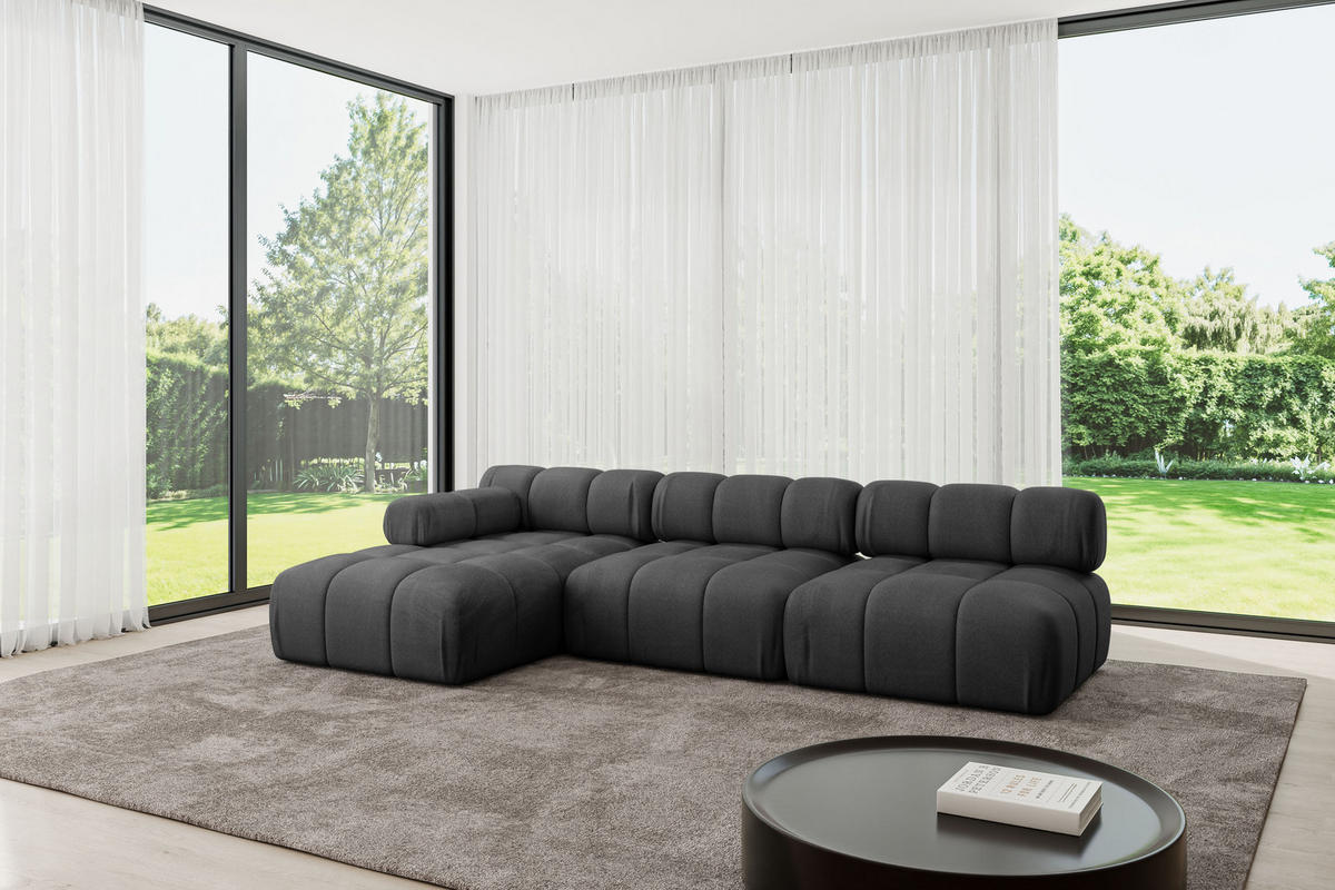ECKSOFA modulares Sofa Razon-L2 - 285x160x70 cm Schwarz Velours - Schwarz, Holzwerkstoff/Textil (285/160cm) - ALTDECOR