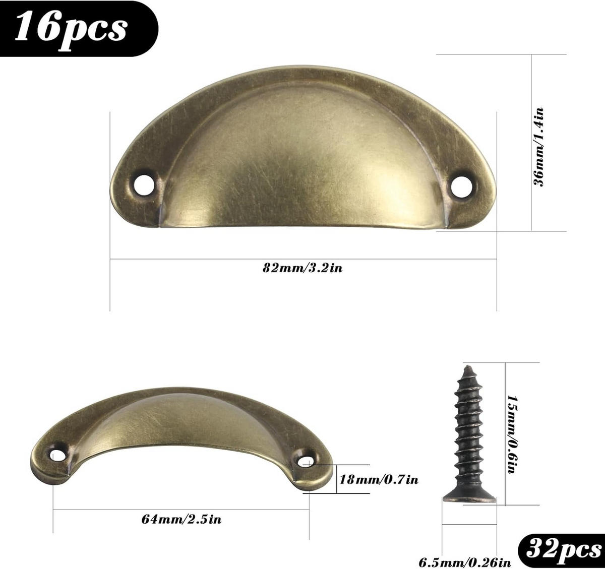 SCHRANKKNOPF 16er-Set - Goldfarben, Metall (3.5/2/8.1cm)