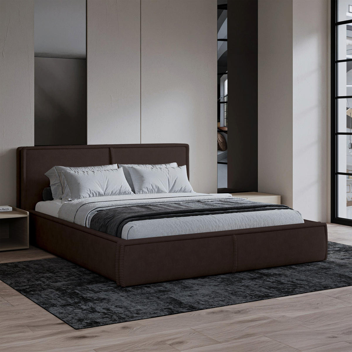POLSTERBETT CORDO OLIVGRÜNER CORDSTOFF 140x200 CM - Dunkelbraun/Schwarz, Kunststoff/Textil (180/200cm) - Selsey
