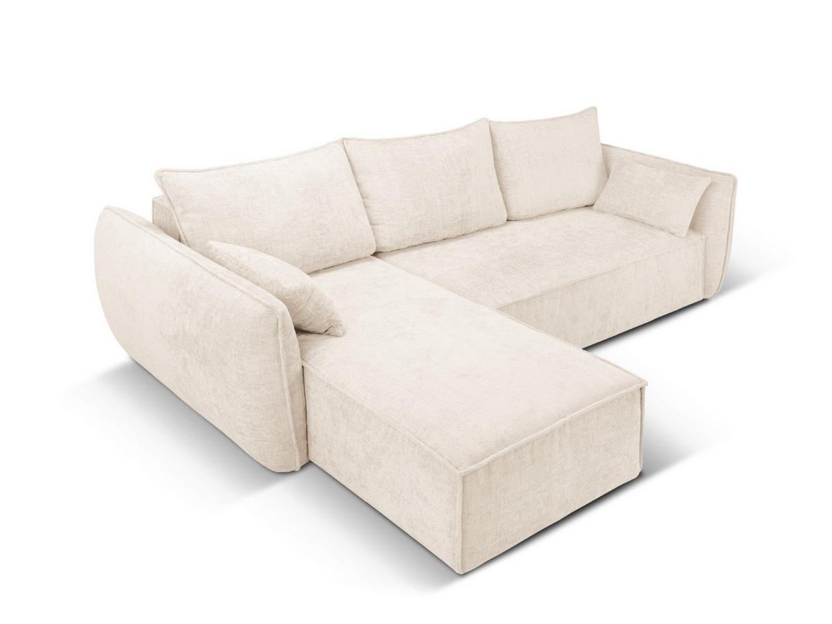 AUSKLAPPBARES-ECKSOFA links mit Container Kaelle aus Chenille-Stoff leichtes beige 4 Sitzplätze - Creme, Textil (165/252cm) - Micadoni