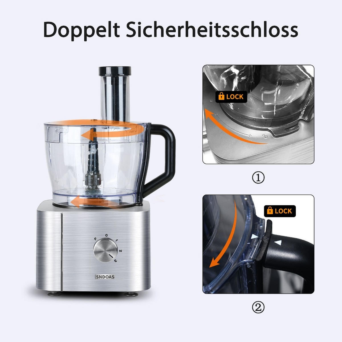 KÜCHENMASCHINE MULTIFUNKTIONAL 1100W Edelstahl 40,7/27,2/40,7 cm - Silberfarben, Metall (27.2/40.71/40.71cm) - Rolipo